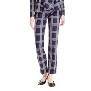 Lela Rose Plaid Trousers Pants Wool Silk Navy Blue